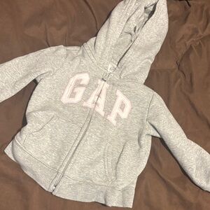 GAP Kids Light Gray Hoodie with Pink Logo